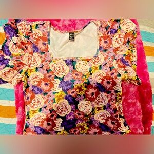 SHEIN size L floral ruffle puff short sleeve shirt